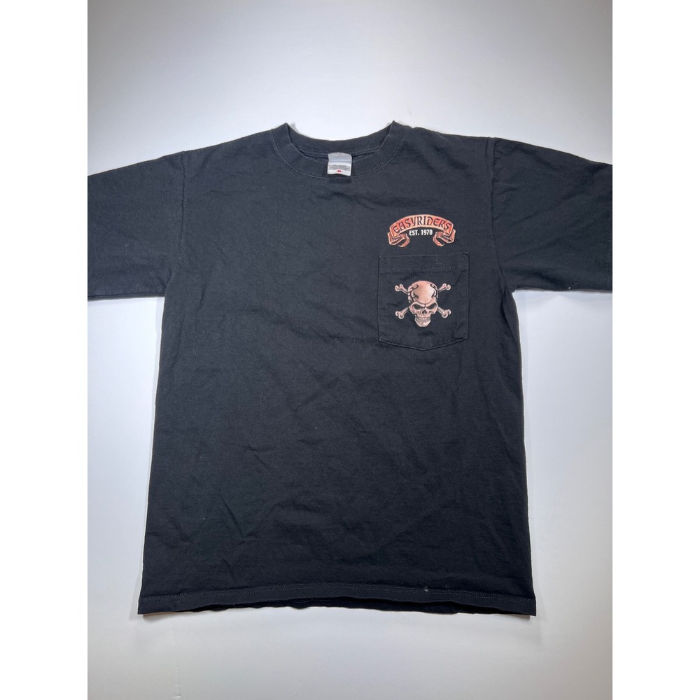Easyriders Pocket T-Shirt Mens Medium Black Skull Crossbones Biker Graphic Tee